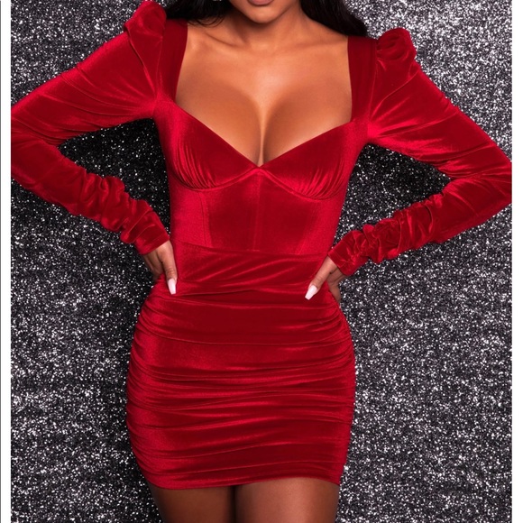 Midnight Shadows Velvet Puff Shoulders Mini Dress - Picture 3 of 8